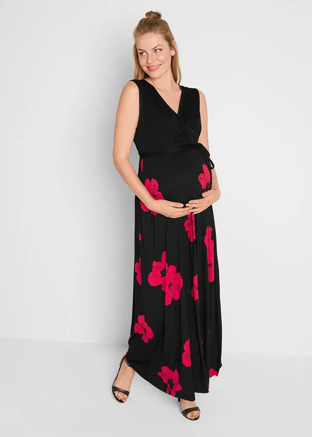 VESTIDO DE PUNTO PREMAMá/DE LACTANCIA CON VISCOSA SOSTENIBLE NEGROMAGENTA