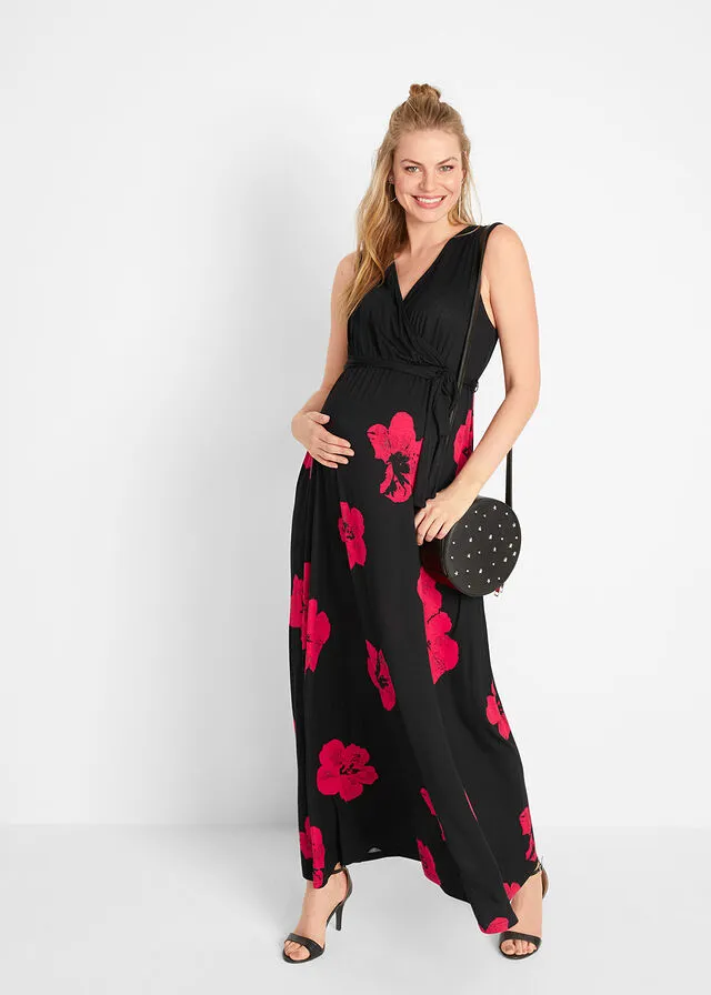 VESTIDO DE PUNTO PREMAMá/DE LACTANCIA CON VISCOSA SOSTENIBLE NEGROMAGENTA