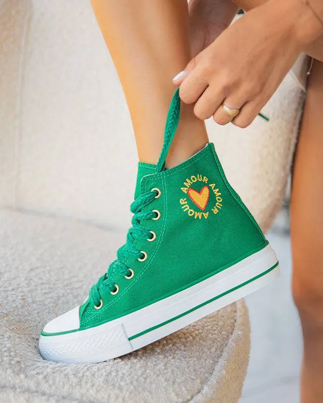 ZAPATILLAS DE MUJER VERDES DE CAñA ALTA EN TELA  DIANE
