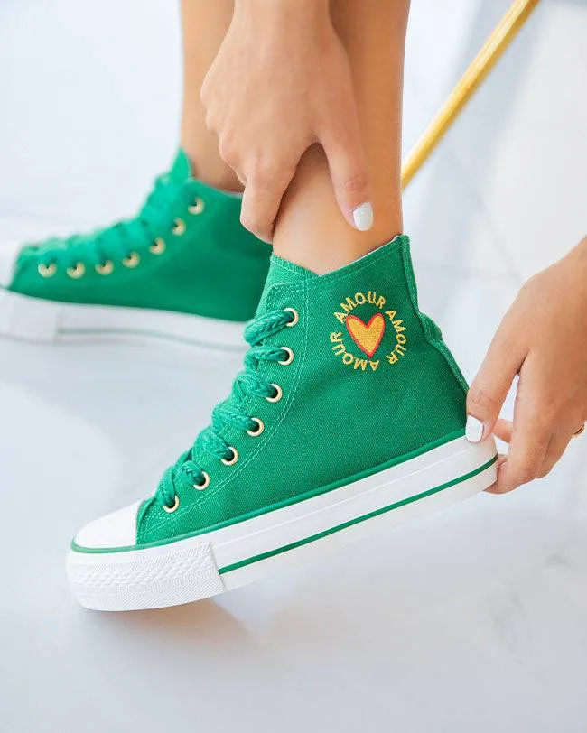 ZAPATILLAS DE MUJER VERDES DE CAñA ALTA EN TELA  DIANE