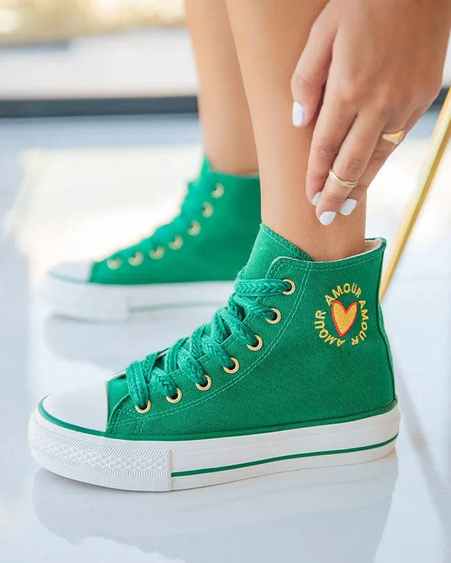 ZAPATILLAS DE MUJER VERDES DE CAñA ALTA EN TELA  DIANE