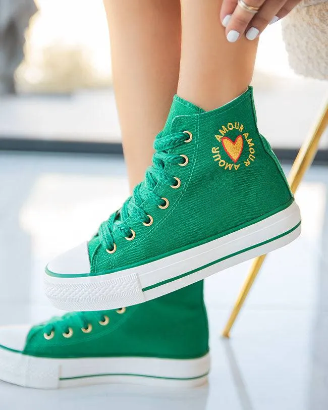 ZAPATILLAS DE MUJER VERDES DE CAñA ALTA EN TELA  DIANE