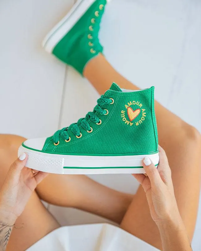 ZAPATILLAS DE MUJER VERDES DE CAñA ALTA EN TELA  DIANE
