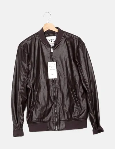 Zara Chaqueta biker marrón polipiel