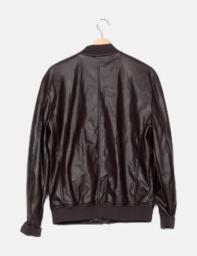Zara Chaqueta biker marrón polipiel